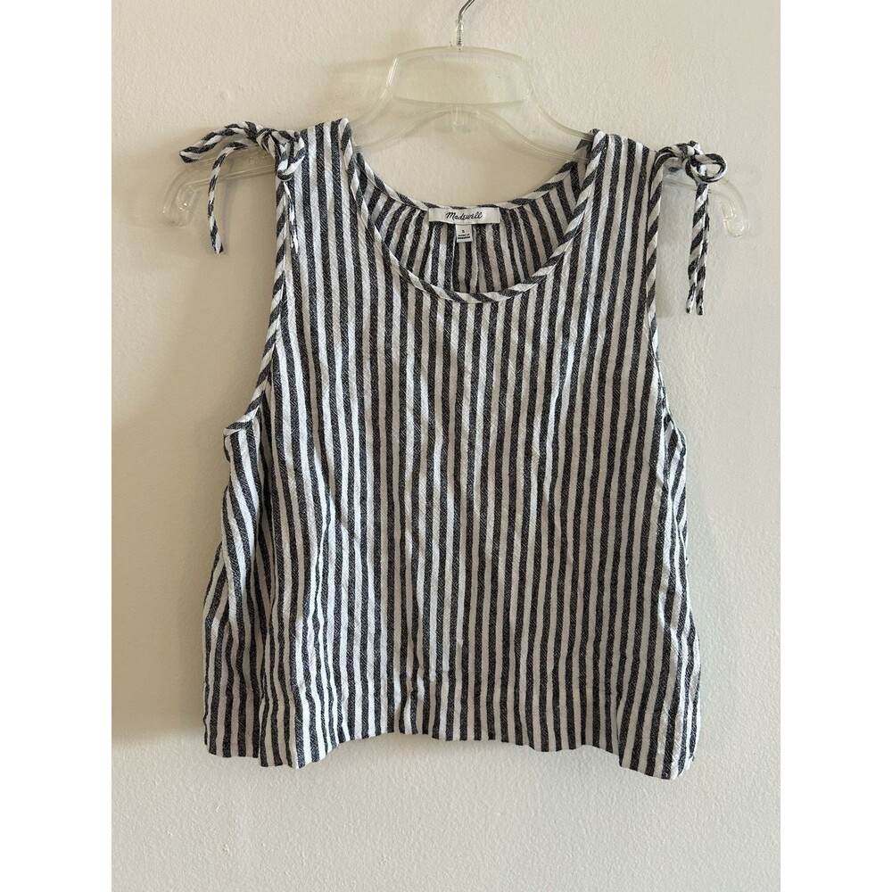 Madewell Cropped Railroad Stripe Linen Blend Swing Tank in Rhoda Stripe Size S